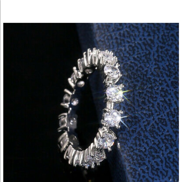 New 2 PC Set 925 Silver Sapphire Ring - Picture 4 of 7